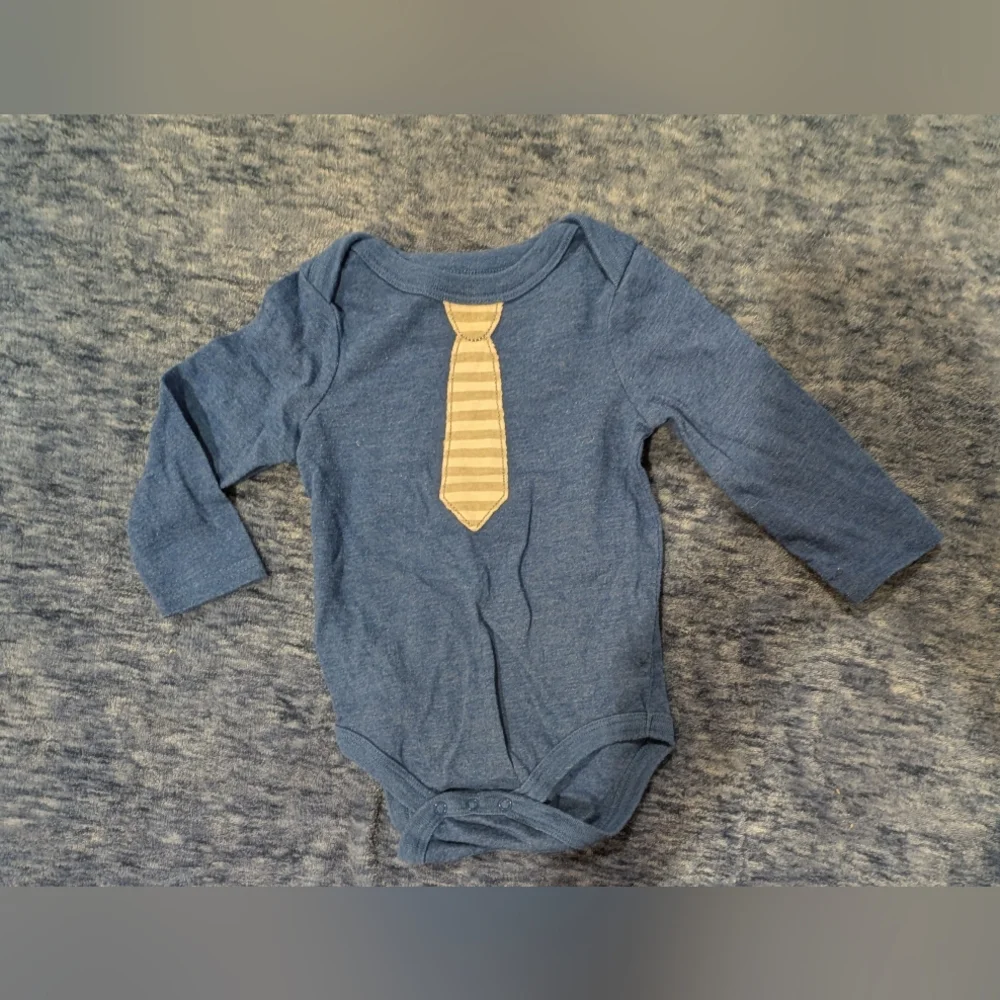 6-9M Baby Outfit Set with Blue Onesie and Striped Bodysuit